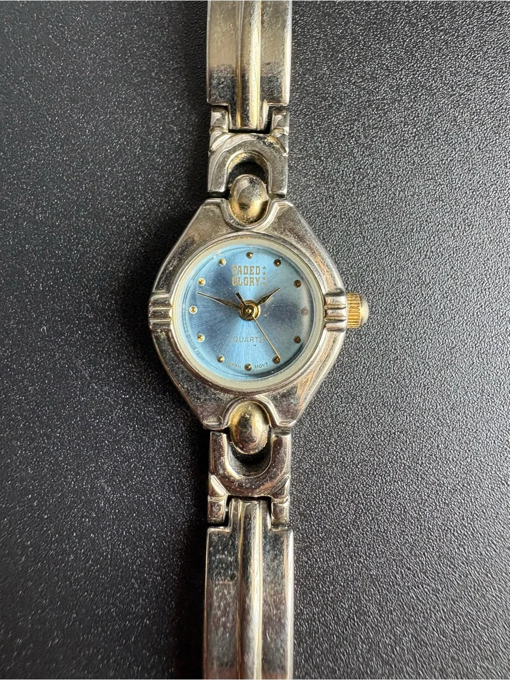 Faded Glory Women’s Vintage Silver-Tone Bracelet Watch with Light Blue Dial